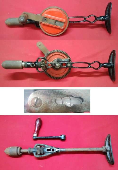 VINTAGE HAND DRILL WITH SPIRIT LEVEL - HANDLE REPLACED NEED TO ATTACHED  +  DRILL FOR PARTS-