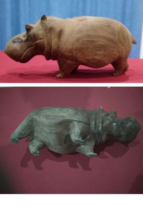 WOOD CARVED HIPPO  L=38 H=18 W=15- Please see Pics they pard of the description