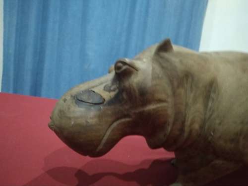 WOOD CARVED HIPPO  L=38 H=18 W=15- Please see Pics they pard of the description