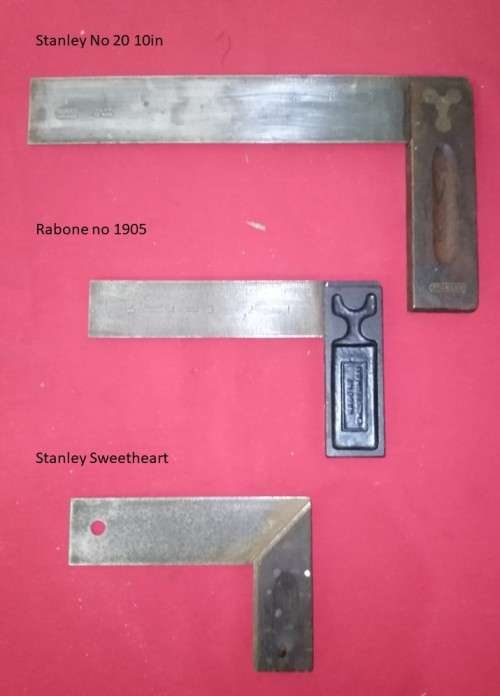 3 x VINTAGE SQUARES - STANLEY No 20 USA, RABONE No 1905 & STANLEY SWEETHEART  See PICs & DESC