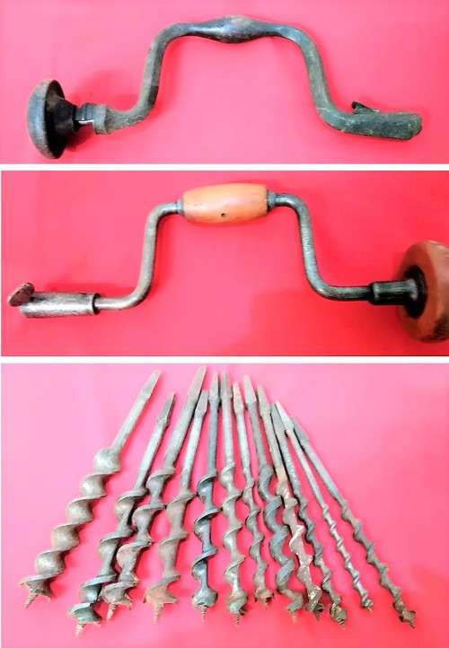 2 VINTAGE BRACE DRILL + 12 AUGER BITS - PLEASE C DESC