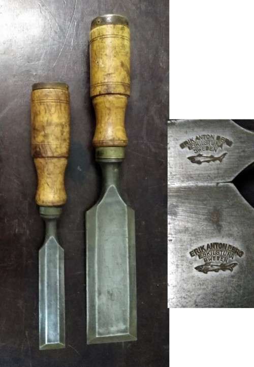 2 Vintage EA Berg Eskilstuna Sweden 25 & 50mm Chisels -  PLEASE C Pics & Desc