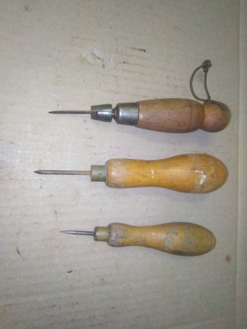 3 VINTAGE TOOLS - WOODEN HANDLE- Please C Pics N Description