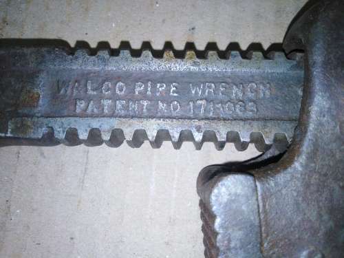 VINTAGE WALCO PIPE WRENCH PATENT No - Please C Pics N Description
