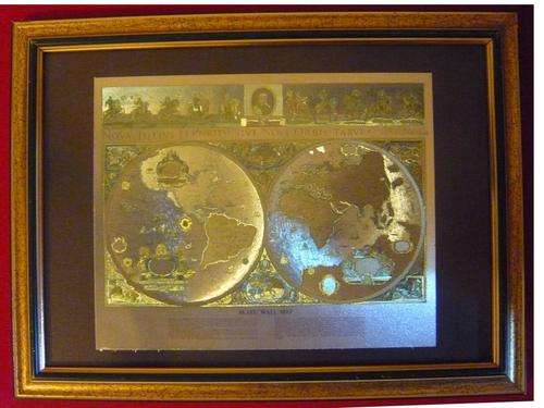 Blaeu World Map 26 x 21 cm Framed - see Pictures in desc