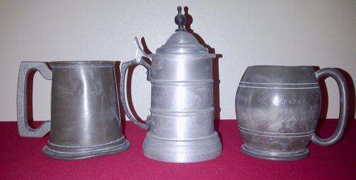 A Beer Tankard with lid and glass bottom + 2 other tankard - see pics for makers marks - lot1