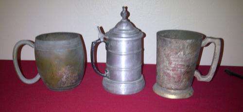 A Beer Tankard with lid and glass bottom + 2 other tankard - see pics for makers mark - lot2