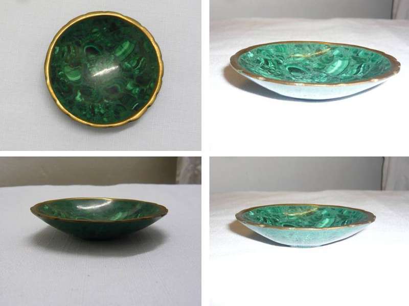 A SMALL MALACITE RING/COIN HOLDER see desc, pics