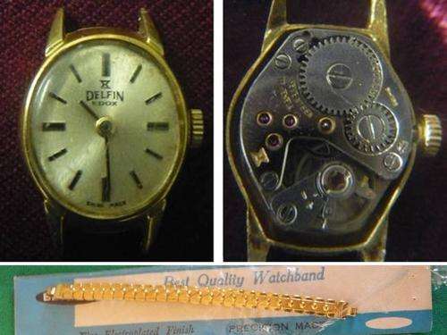 A VINTAGE DELFIN EDOX ROLLED GOLD 17J  LADIES WATCH- WORKING - NEW BAND 2 B FITTED- see desc, pics