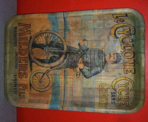 VINTAGE COLLECTIBLE BAMBOO TRAY AD - LE CYCLONE CYCLE 48X33CM - READ DESC, SEE PICs  - POSTAGE R65
