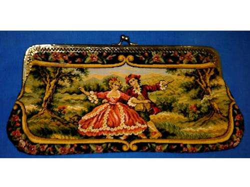 HARD TO FIND VINTAGE NEEDLEPOINT TAPESTRY CLUTCH PURSE -VICTORIAN SCENE - PLEASE READ DESC