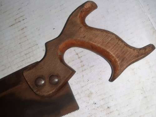 VINTAGE OPEN HANDLE BACKSAW - STEEL SPINE - VERY LIGHT ETCHING ON BLADE - please check pics and Desc