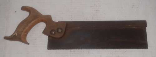 VINTAGE OPEN HANDLE BACKSAW - STEEL SPINE - VERY LIGHT ETCHING ON BLADE - please check pics and Desc