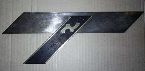 A VINTAGE HARDWOOD & BRASS ANGLE SQUARE & A HENRY BOOKER GERMAN METAL SQUARE  -