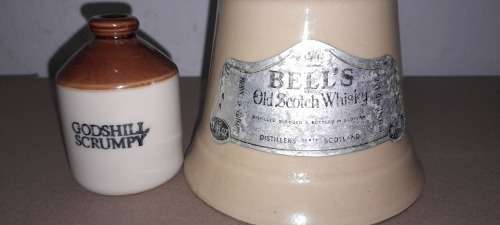 2 VINTAGE COLLECTABLE BOTTLES - BELLS by WADE & GODSHILL SCRUMPY