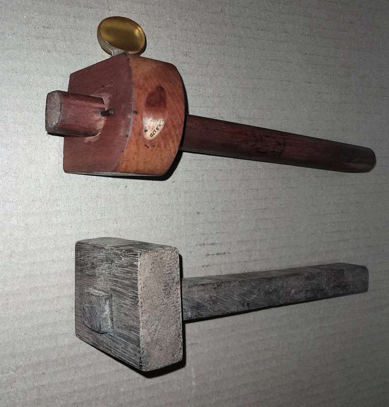 A MORTICE/MARKING GAUGE WITH RULED SHAFT + ANOTHER  - AS PER PICTURES