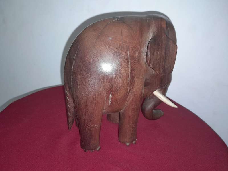 2 SOLID HARDWOOD CARVING - ELEPHANT & COW - Approx. 15cm X 18cm - PLEASE SEE PICTURES