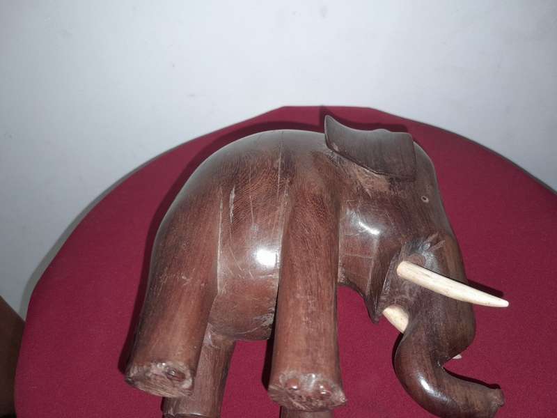 2 SOLID HARDWOOD CARVING - ELEPHANT & COW - Approx. 15cm X 18cm - PLEASE SEE PICTURES