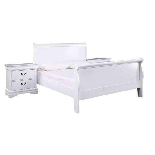 Sleigh Beds -queen sizes - white with two pedestals