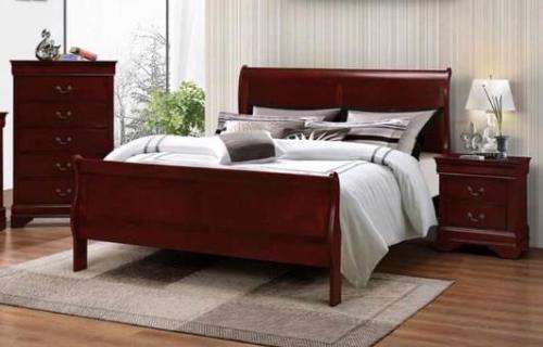 Sleigh bed / bedroom set (bed base , two pedestals and chest of drawer ) queen size