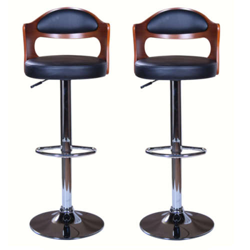 Bar Stools / Kitchen Counter Breakfast Chairs Set of 2- Black  &  Brown Colours