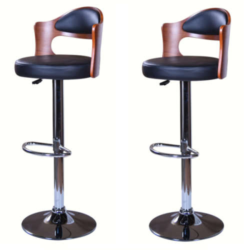 Bar Stools / Kitchen Counter Breakfast Chairs Set of 2- Black  &  Brown Colours