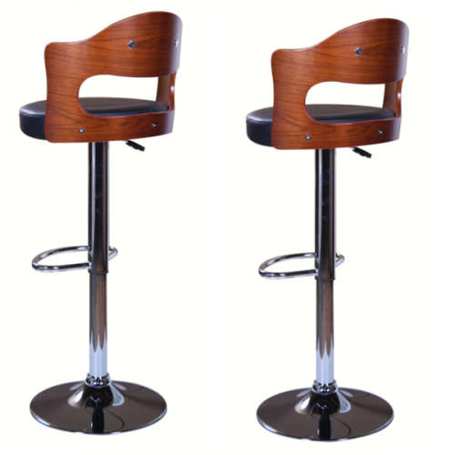 Bar Stools / Kitchen Counter Breakfast Chairs Set of 2- Black  &  Brown Colours