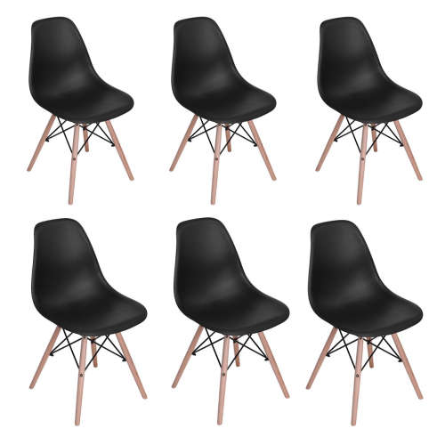 Wooden Leg Dining Chairs - Pack of Six - Black Colour