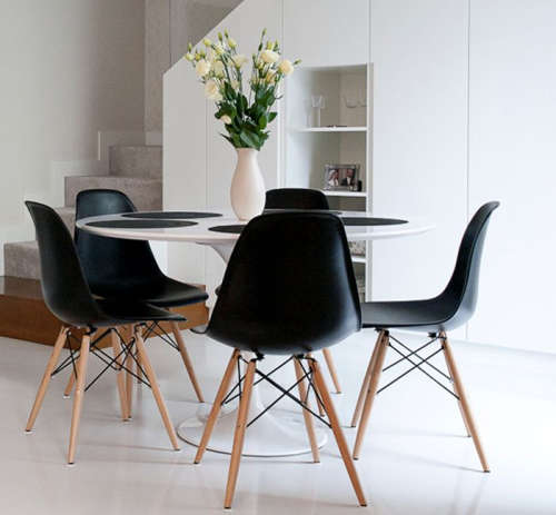 Wooden Leg Dining Chairs - Pack of Six - Black Colour