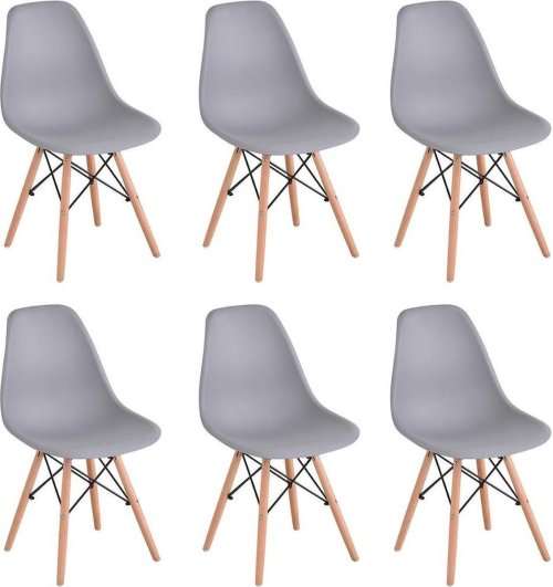 Wooden Leg Dining Chairs - Pack of Six - Grey Colour