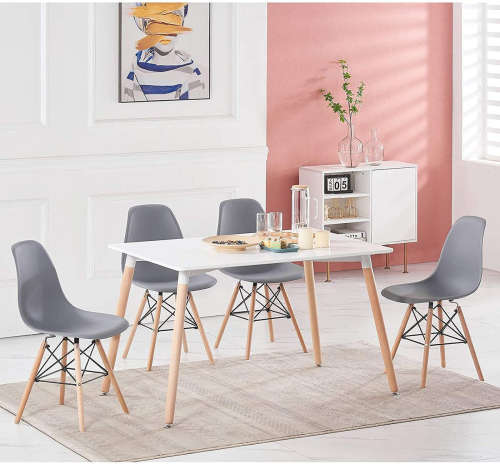 Wooden Leg Dining Chairs - Pack of Six - Grey Colour