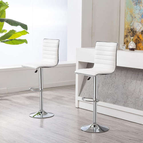 Bar Stools / Faux Leather Kitchen Breakfast  Chairs - Pack of 2- White Colour