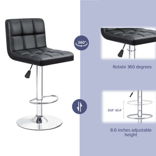 Bar Stools / Kitchen Counter Chairs - Set of Two - Black Colour