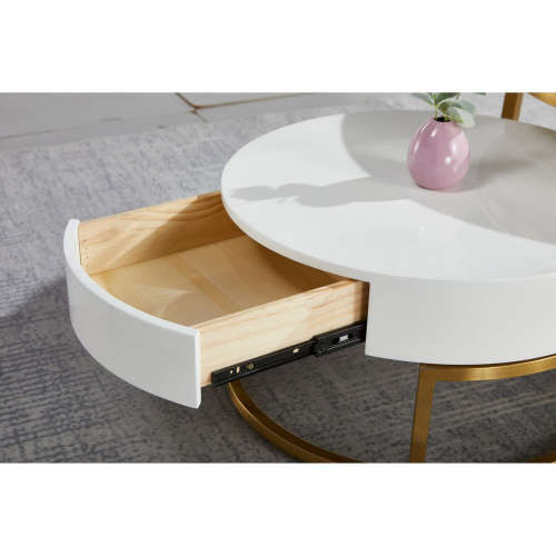 Coffee Tables - Set of 2  Rounded Marble Top  White / Gold Colours