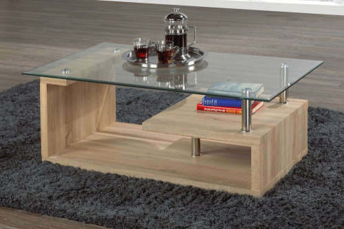 Coffee Tables - Tempered Glass Top - Oak Base