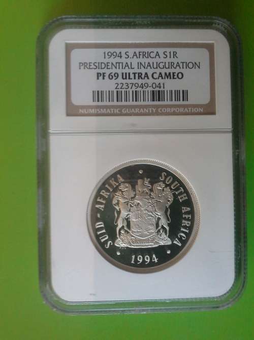 1994 NELSON MANDELA PRESIDENTIAL INAUGURAL SILVER R1 COIN NGC GRADED PF69UC