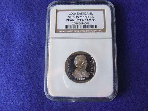 2000 NELSON MANDELA R5 VERY HIGH GRADE PROOF 66 UC!!!VERY RARE!!!!CRAZY R1 AUCTION!!!!
