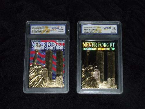 2 X 2002 23 KT GOLD CARDS WORLD TRADE CENTER 9/11 1ST ANNIV.NORMAL AND PATRIOT CARD
