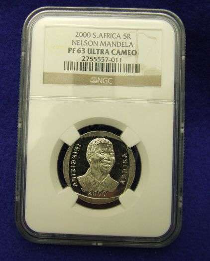 2000 NELSON MANDELA R5 NGC GRADED PF63 ULTR CAMEO!!!!