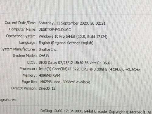 Shuttle mini PC XH61V, I3, wifi, 4gb ram, 500gb harddrive