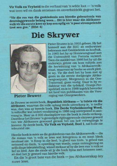 Vir Volk en Vryheid - Bruwer Spesiale genommerde 1ste Uitgawe geteken deur die skrywer