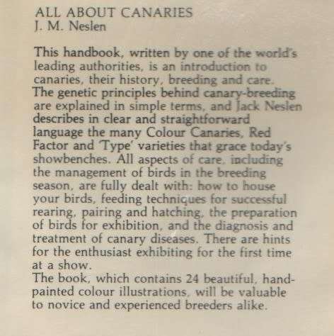 ALL ABOUT CANARIES - J M NELSEN (1 ST PUBLISHED 1978)