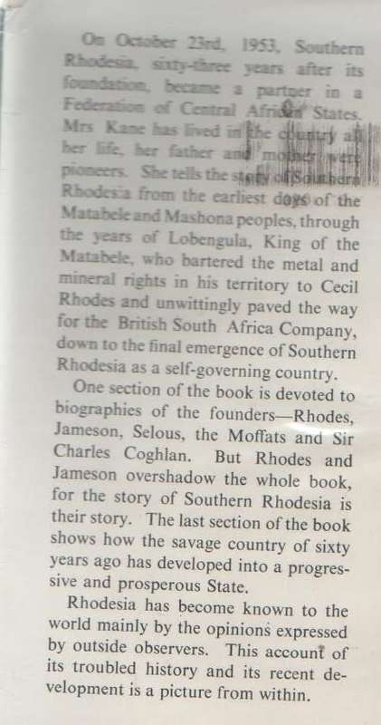THE WORLD'S VIEW, THE STORY OF SOUTHERN RHODESIA - NORA S KANE (+- 1955)