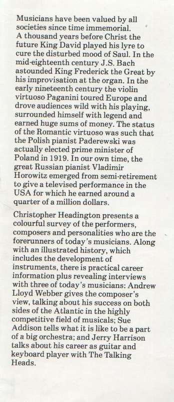 THE PERFORMING WORLD OF THE MUSICIAN , WITH PROFILE OF ANDREW LLOYD WEBBER - CHRISTOPHER HEADINGTON