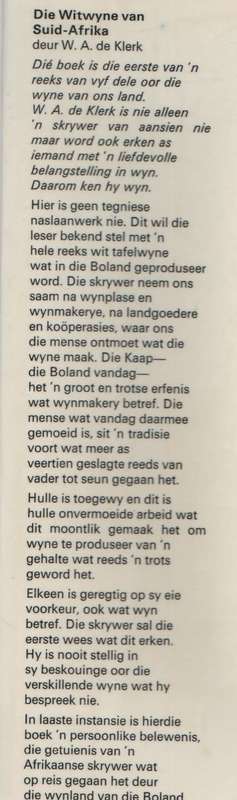 DIE WITWYNE VAN SUID-AFRIKA - W A DE KLERK - A A BALKEMA (1967)