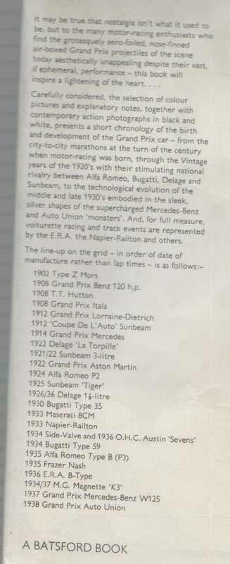 THE BATSFORD COLOUR BOOK OF HISTORIC RACING CARS - ANTHONY HARDING (1975)