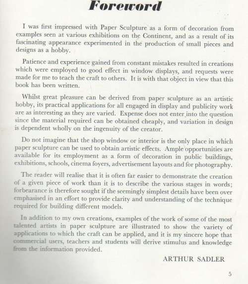 PAPER SCULPTURE - ARTHUR SADLER (3RD EDITION 1955)