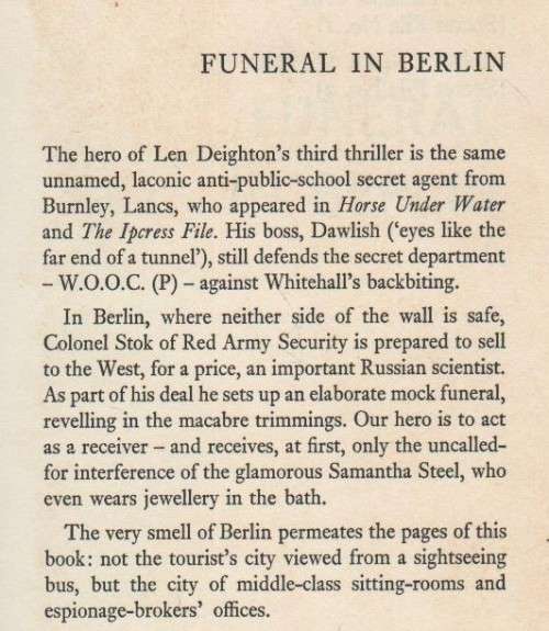 FUNERAL IN BERLIN, SECRET FILE NUMBER 3 - LEN DEIGHTON (1 ST PUBL 1964)