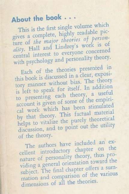 THEORIES OF PERSONALITY - CALVIN S HALL AND GARDNER LINDZEY (6TH PRINT 1960)