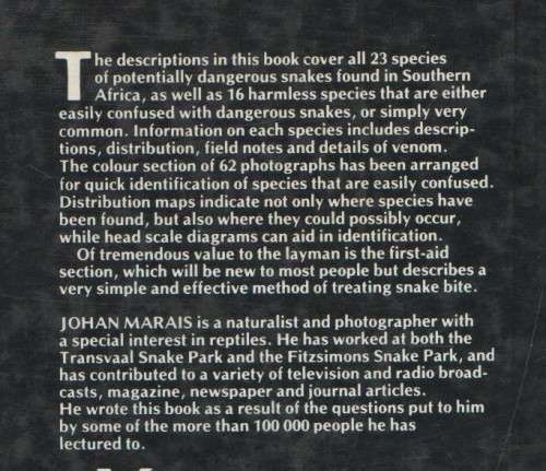 SNAKE VERSUS MAN - JOHAN MARAIS (1 ST EDITION 1985)